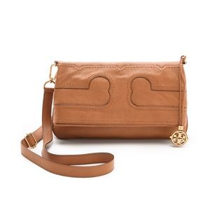 Tory Burch Amalie Tan Foldover Crossbody Clutch